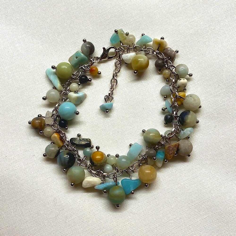 Handmade amazonite dangle bracelet. Multiple colors of the natural stone.